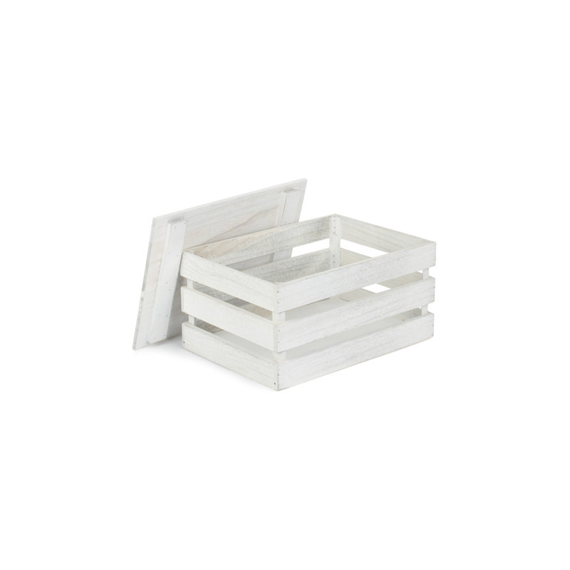 Slatted Wooden Storage Box, 17.5cm H x 25cm W x 35cm D, Natural