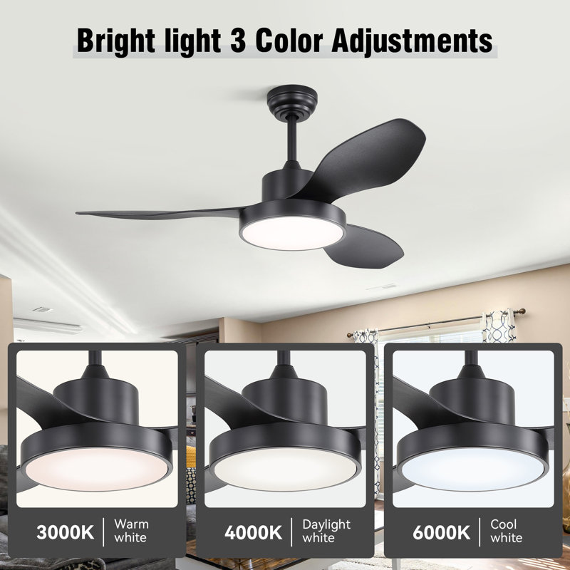 Ventilateur de plafond noir moderne 47 po avec lumière DEL 22 W - télécommande et moteur à courant continu réversible