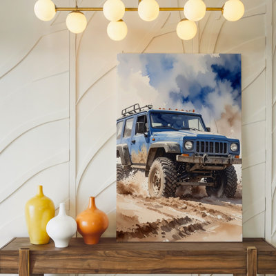 Wall Art Canvas Jeep Wrangler Off Roading Rugged Adventure Art In Watercolor Style Wall Ready To Hang Gallery Wrapped Home Decor Decor