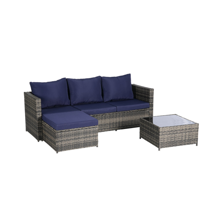 Outdoor Woven Sectional L- Shaped Patio Furniture Set, Blue