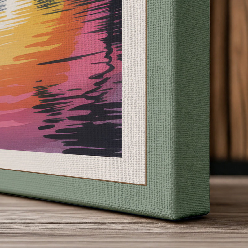 Sunset Reflection Tropical - Wrapped Canvas, 36x24 - 91.4 x 61.0 cm, Sage Border