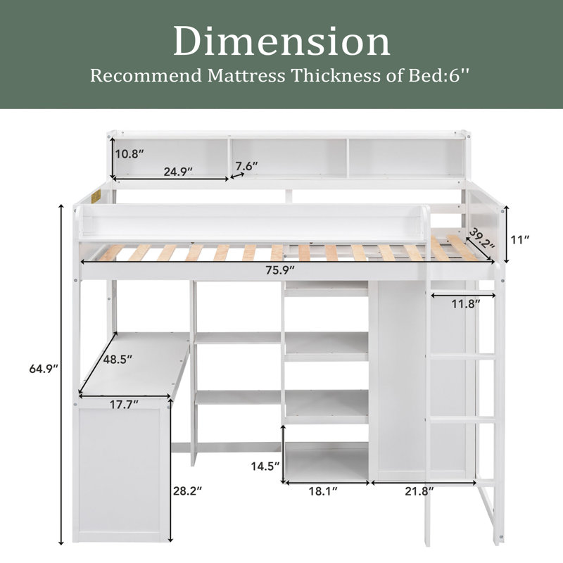 Lit mezzanine simple Jaleesia, pour enfants, Blanc