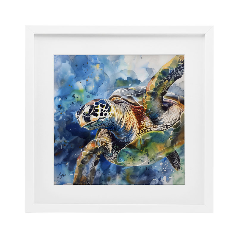 «Watercolor Splatter Sea Turtle», reproduction encadrée sous verre, design by Creative Studio, H 13 po x l 13 po