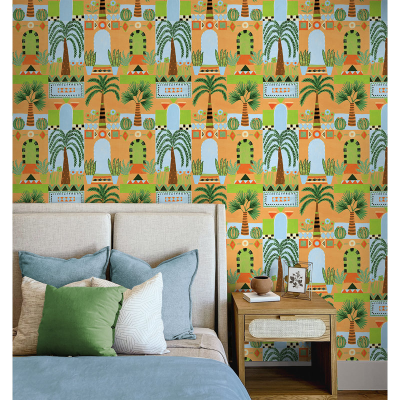 Papier peint à motifs géométriques Zilpha, Orange