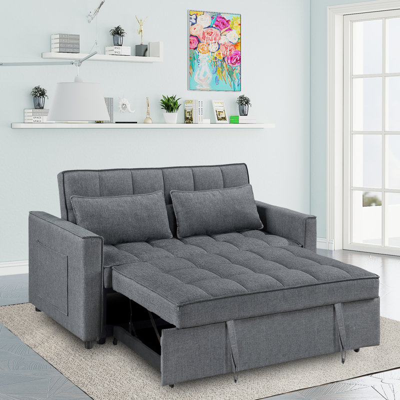 Omorfo 53.2'' Upholstered Convertible Sleeper Sofa, Dark Gray Polyester Linen