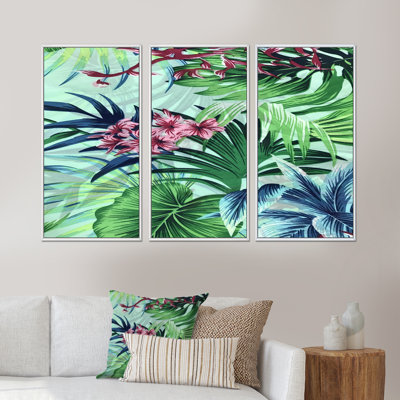 Fleurs tropicales rétro VII - 3 pièces, impression sur toile