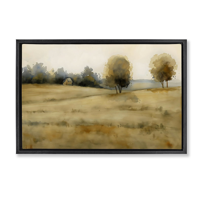 Solitude Fields Landscape Floating Frame, design by LSR Creative Studio, Jet Black Floater Frame, 17" H x 25" W