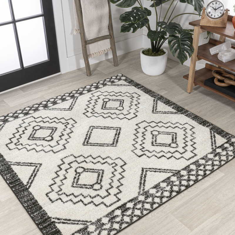Amir Moroccan Beni Souk Cream/Black Rug, Square 6'7"