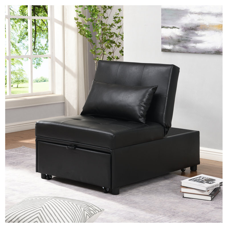  Canapé-lit pliant avec repose-pieds noir, mobilier multifonctionnel pour une assise ou un sommeil supplémentaire, conception peu encombrante