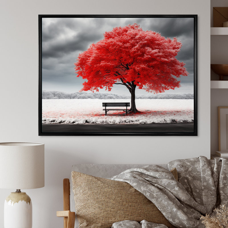 «Red Tree Symphony in Winter I», reproduction sur toile, H 16 po x l 32 po x P 1 po, Cadre flottant noir