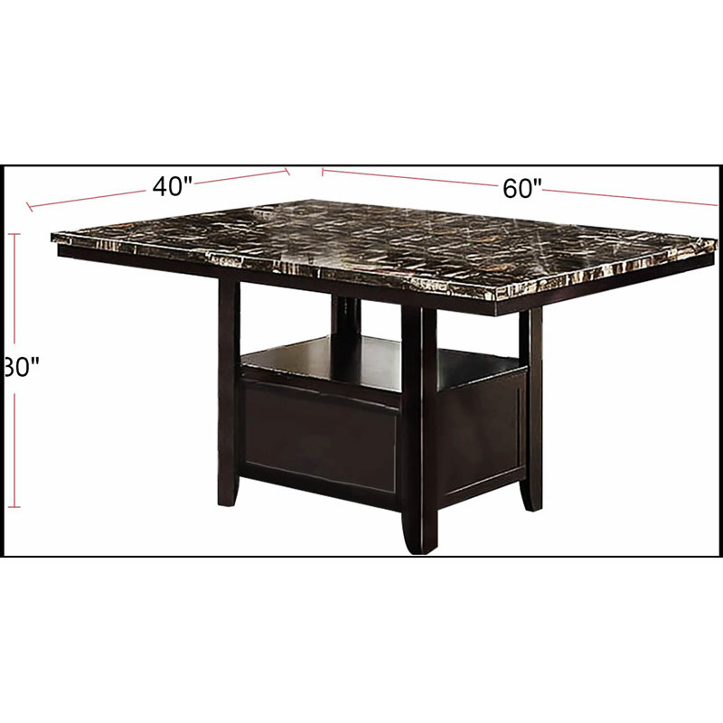 Table de salle à manger moderne à plateau en faux marbre avec base de rangement en bois de bouleau et panneau de fibres à densité moyenne pour la durabilité