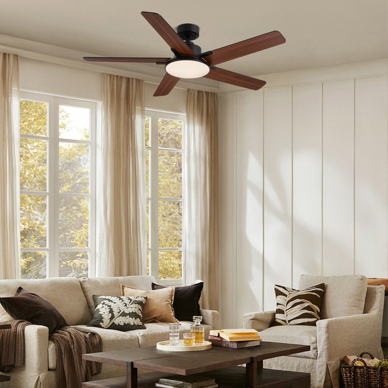 52" 5-Blade Modern Ceiling Fans with Lights and Remote Control, Black/Brown