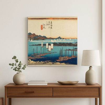 Ejiri : Vue de Mio-no-Matsubara (Cinquante-trois stations du Tōkaidō, vers 1834) — Décoration murale carrée en métal