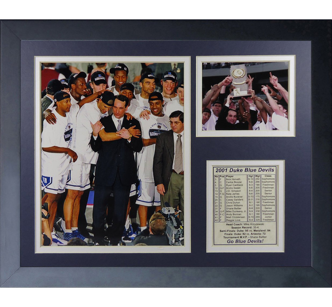 Duke University Blue Devils 2001 National Champions Podium Framed Memorabilia Legends Never Die