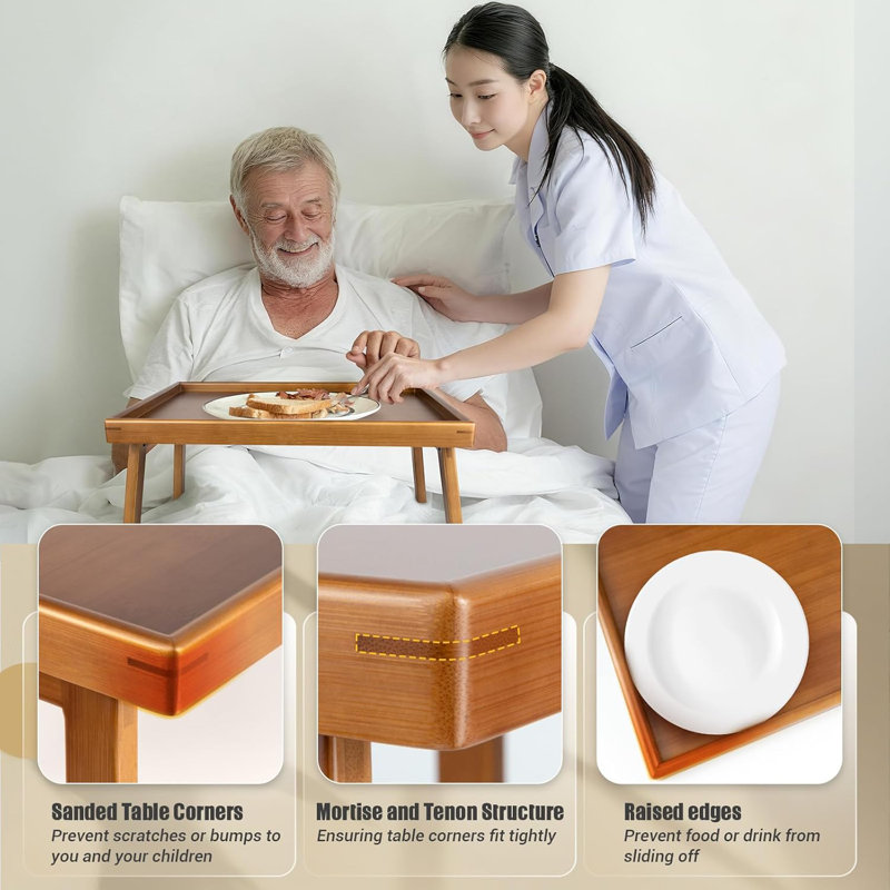 Plateau de table de lit en bambou avec barre de support et pieds pliables, table de plateaux de repas pour canapé-lit et ordinateurs portables, table de plateau de tour de télévision sur canapé (brevet d'invention)