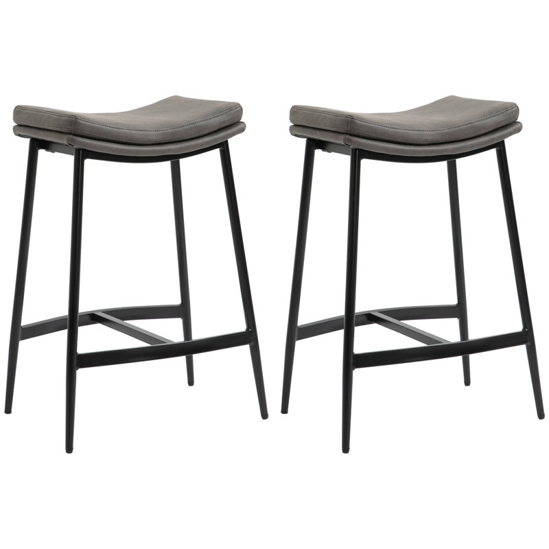 Hallettsville Upholstered Counter Stool with Metal Frame, Grey