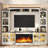 98" TV Stand with Electric Fireplace and Glass Cabinet, Adjustable Shelves & Cable Holes,  Farmhouse Wall Unit Entertainment Center With 3-Sided Electric Fireplace TV Stand For Tvs Up To 75", White-2049761467