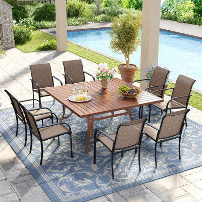 8-Person Square Patio Dining Set With Stackable PVC-coated polyester Chairs