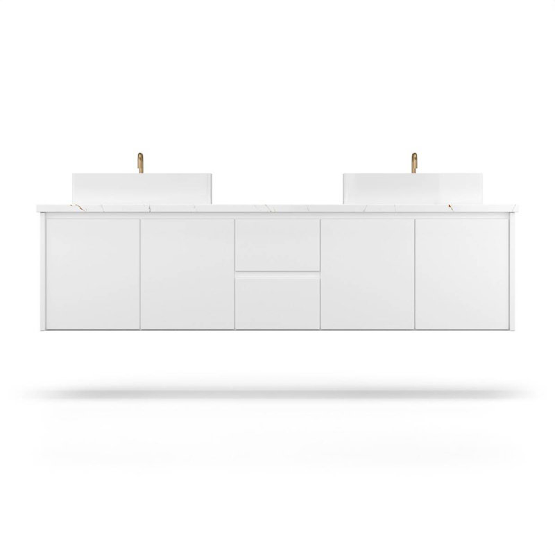 Gilded Double Bath Floating Vanity, Pure White, 60"