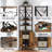 71.45” Industrial Corner Bar Cabinet with Power Outlet & LED Strip, 6-Tier Farmhouse Liquor Cabinet with Wine Storage for Small Space, Kitchen, Rustic Brown