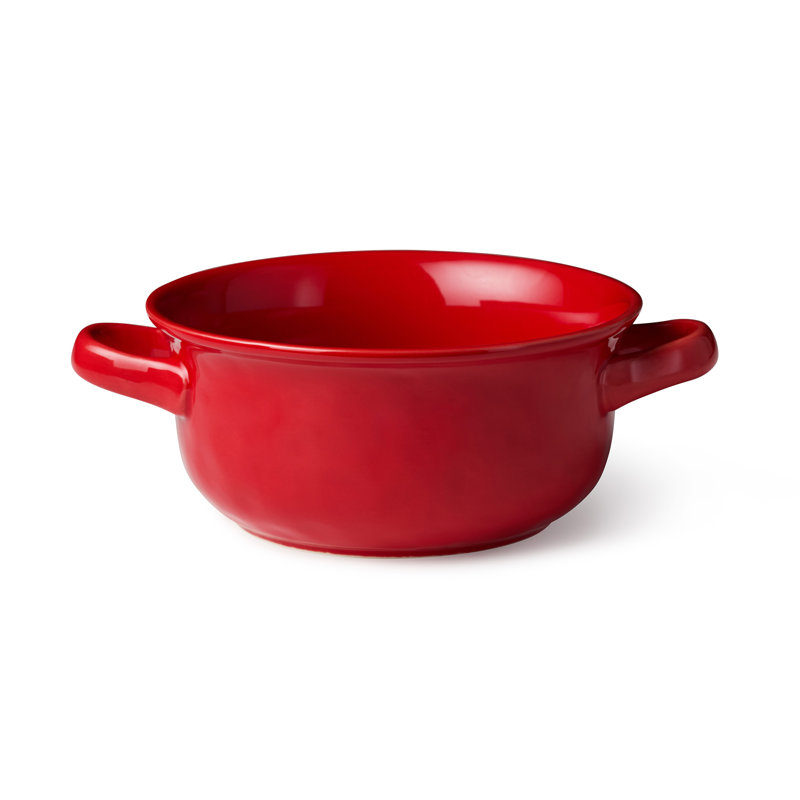 Ensemble de 4 bocaux à soupe Berry Red 8,25 po 32 oz - ensemble de 4 bols en grès French Bistro avec poignées à languette dans un glacis rouge vif