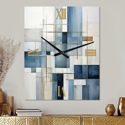 Horloge murale abstraite géométrique bleue et grise I