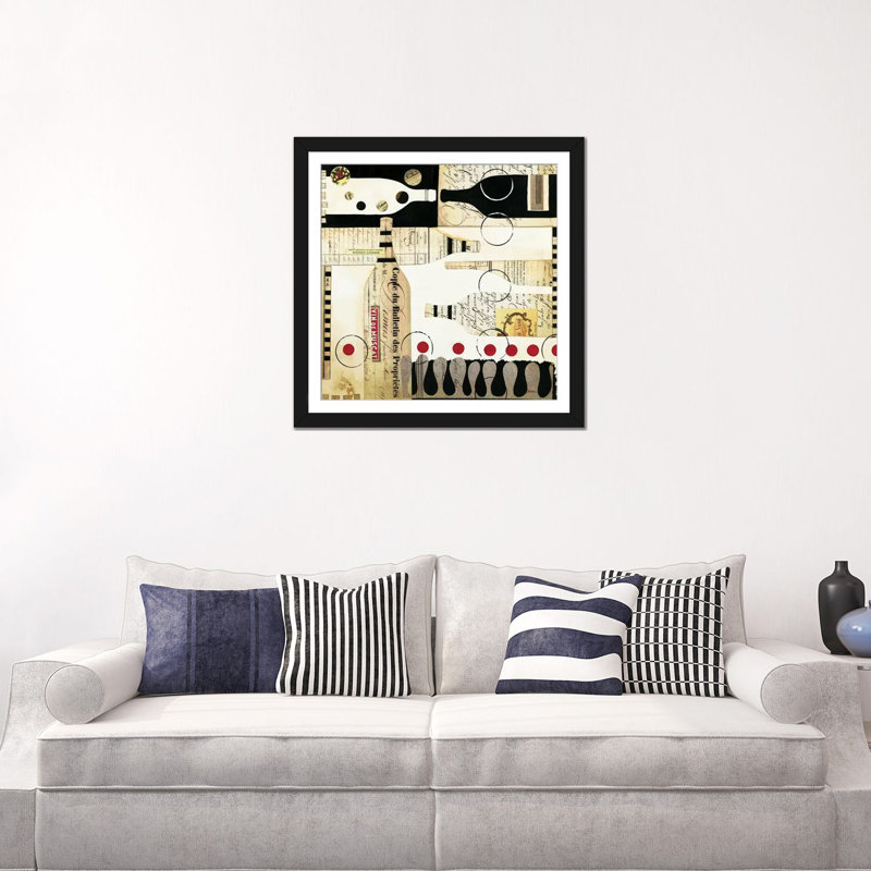 «Deco Vino I», impression sur toile, H 24 po x l 24 po x P 1 po, Papier d'art encadré noir, Blanc