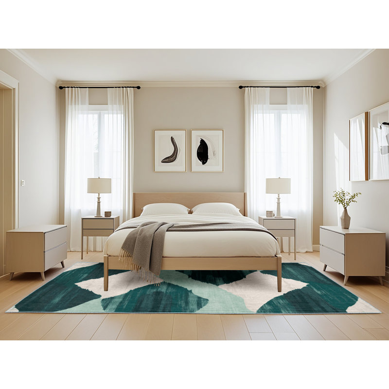 Tapis bleu aquarelle lavable à la machine, Rectangle de 5 pi x 8 pi
