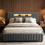 Velvet Ottoman Bed, Smart RGB LED Headboard With Vertical Tufting, European Double (140X200cm) & King (160X200cm) , Grey-1037990663