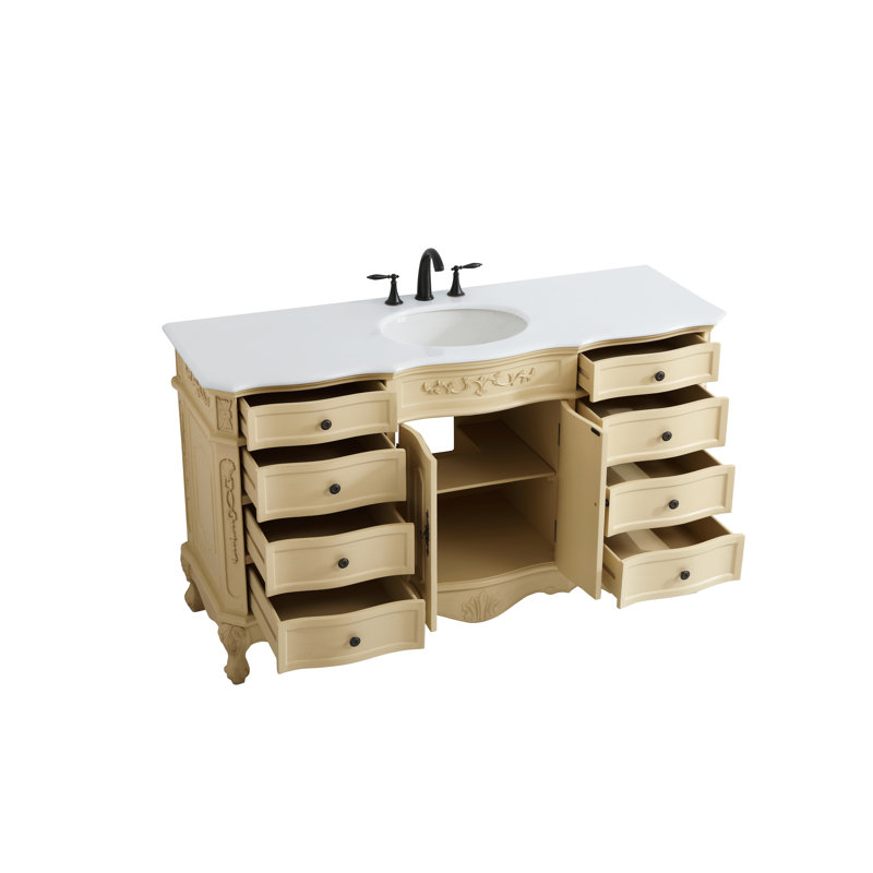 Ensemble de meuble-lavabo simple 60 po Lunette, Beige antique clair, Blanc ivoire