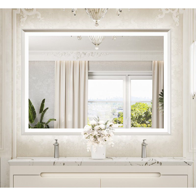 Miroir de salle de bain à DEL New Rockford, 48 po x 36 po, Argent, Rectangulaire
