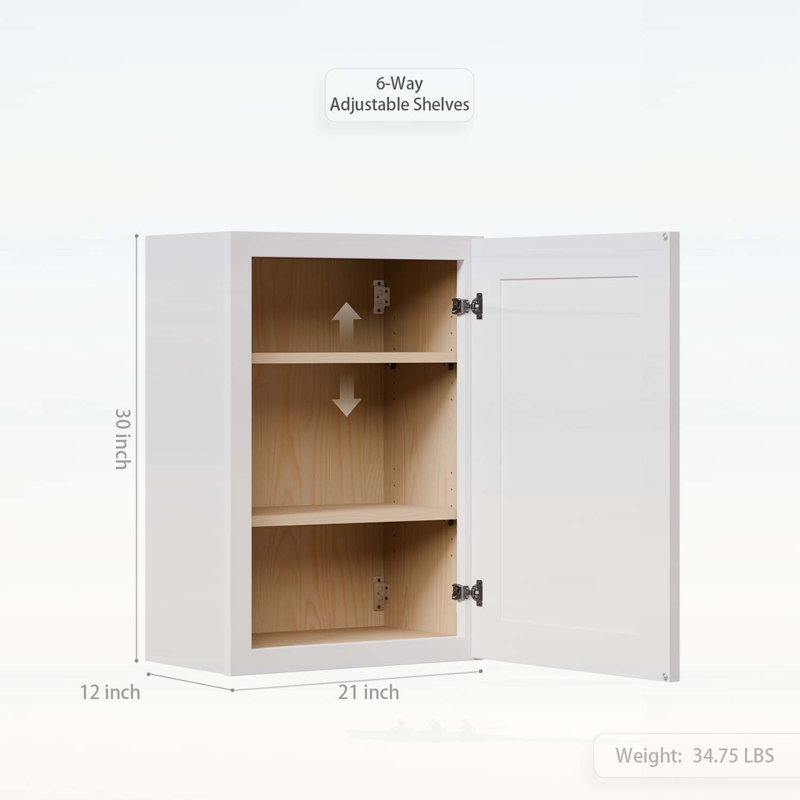 Armoire en bois avec porte à fermeture en douceur et tablettes réglables, idéale pour la cuisine, la salle de bain, la buanderie et le garage
