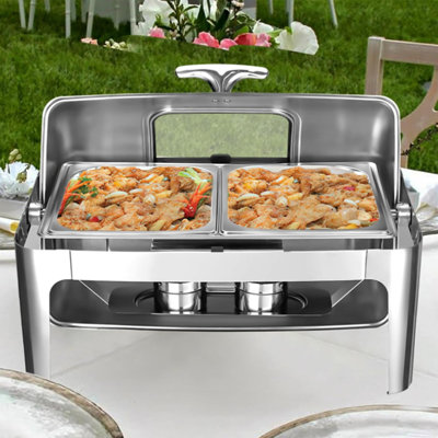Roll Top Chafing Dish Buffet Set,9 Qt Stainless Steel Food Warmer with Viewing Lid & Alcohol Burner, for Wedding, Catering, Party & Buffet