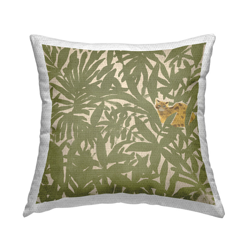 Coussin extérieur à imprimé alternatif Squares, Motif floral vert