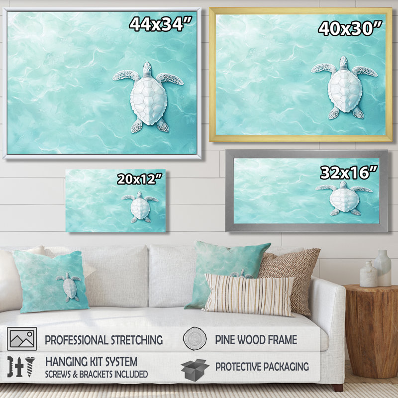 Tortue dans le courant de l'océan - Tortue, art mural dans le salon, H 34 po x l 44 po, Doré