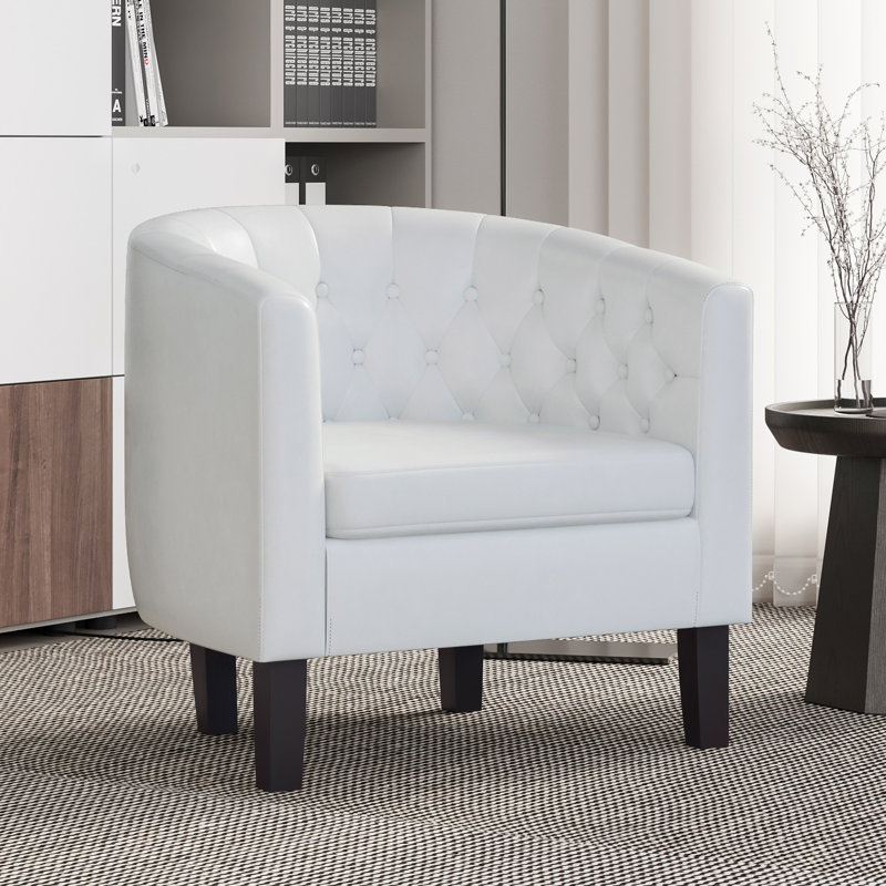 Zeniyah 28.25 Wide Faux Leather Barrel Chair, White Faux Leather