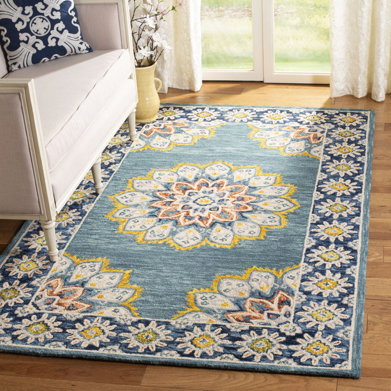 Jahiem Oriental Handmade Tufted Wool Blue/Green Area Rug, Rectangle 8' x 10'