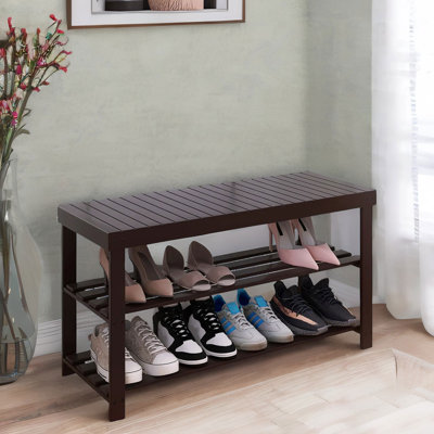 Bamboo 3 Tier Shoe Storage Bench For Hallway