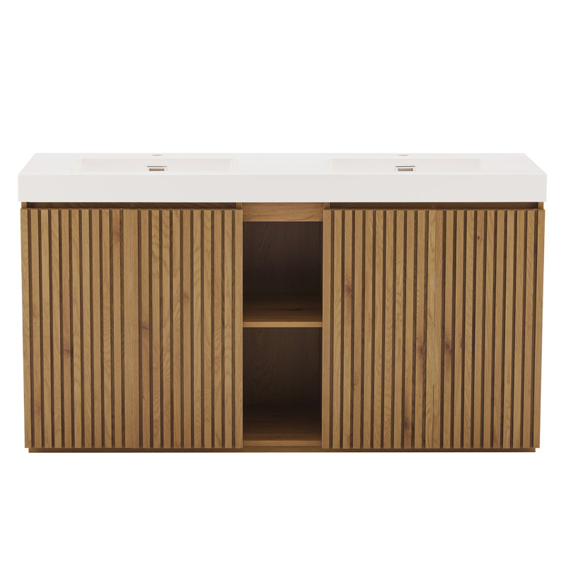 Meuble-lavabo double 60 po, Chêne clair