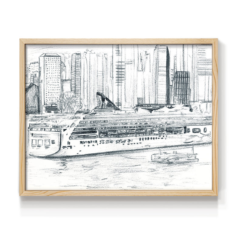 Ferryboats II -Framed Print - Restickable, 16" H x 20" W, Natural