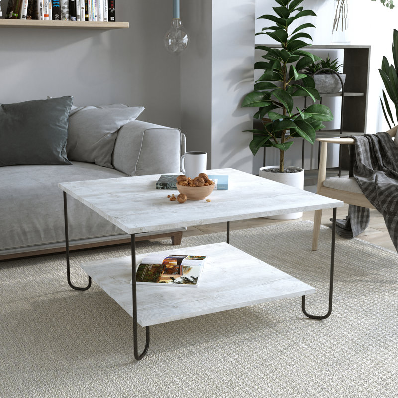 Cristiana Square Coffee Table with Storage | Sleek Design & Durable Metal Legs, Antique White