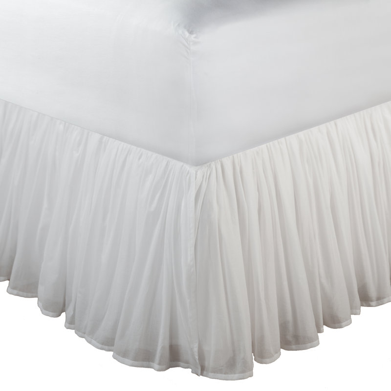 Greenland Home Fashions Cotton Voile Bed Skirt Twin 39x75+18 White 18" Drop Sheer Lined Gathered, Twin, White, 18"