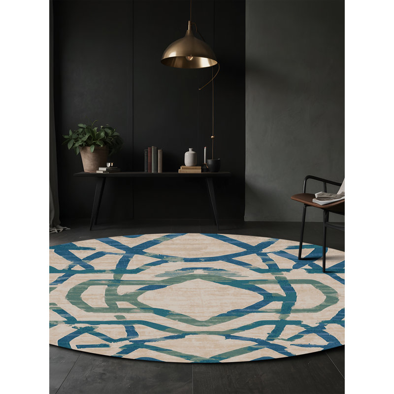 Tapis beige soyeux et moelleux, Rond 6 pi