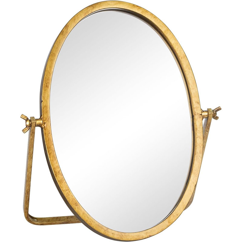 Vintage 11.8" L X 7.9" W Gold Metal Framed Oval Makeup Mirror