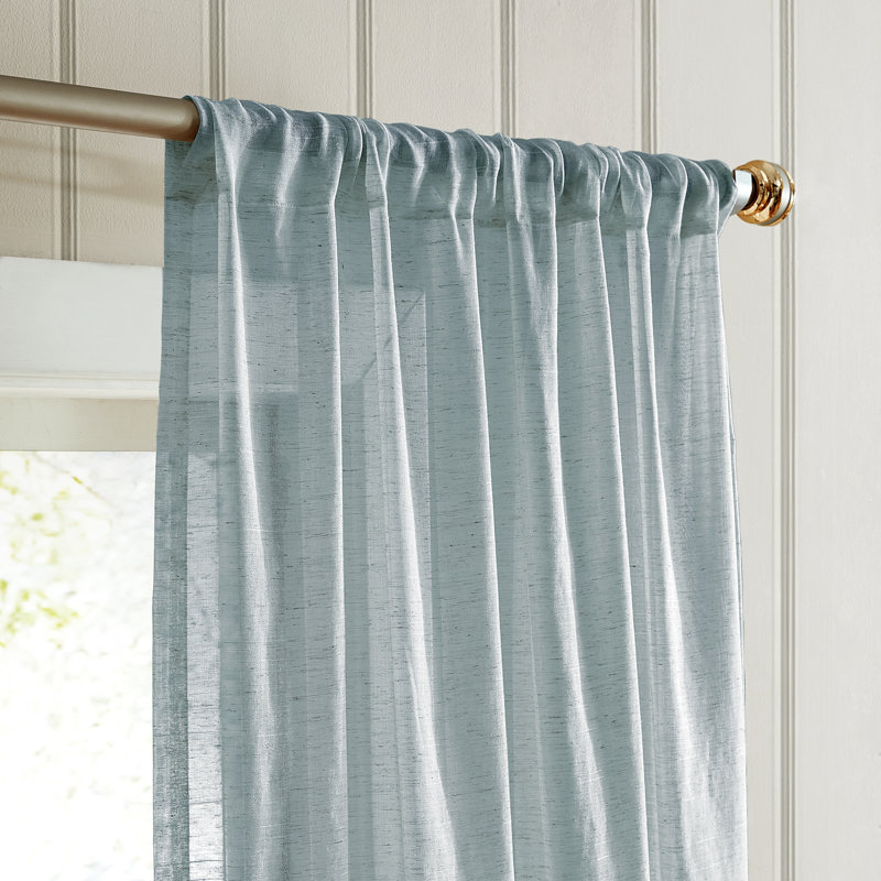 Panneau de rideau transparent en lin Devasya, Bleu, L 52 po x L 84 po