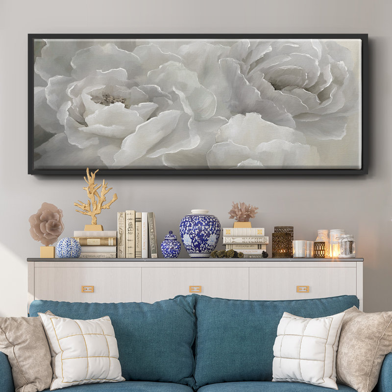 Doux pivoine, toile encadrée, H 20 po x l 50 po