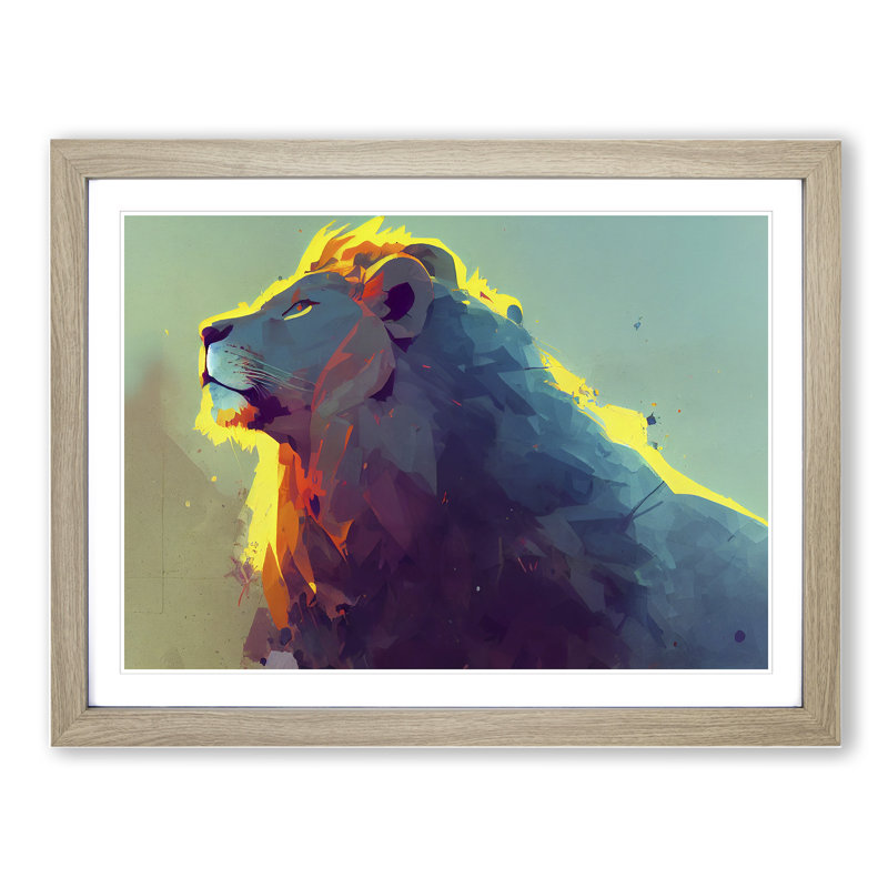 Lion Vol.2 Abstract - Single Picture Frame Print, 46cm H x 64cm W, Grey