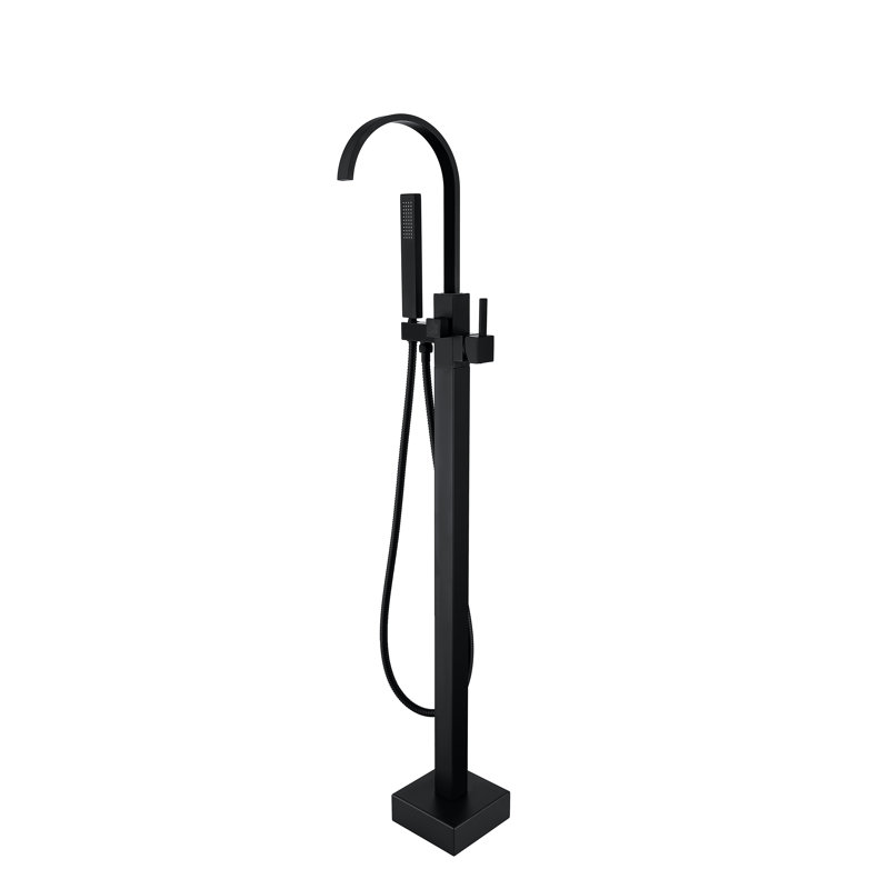 Robinet de baignoire autoportant à poignée simple avec inverseur et douche à main, Noir