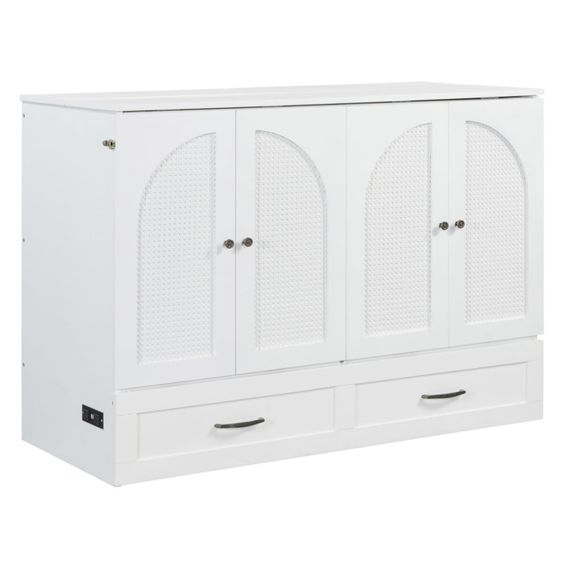 Lit escamotable avec grands tiroirs,, Lit double, Blanc