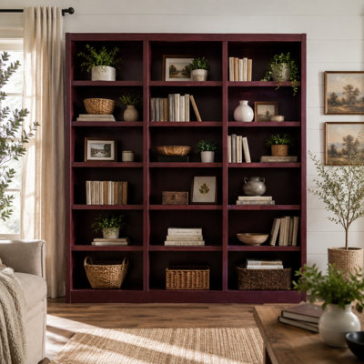 Aliette Triple Wide Wood Bookcase, 18 Bookshelf, 84 inch Tall Storage and Display Bookshelf for Home Office and Living Room